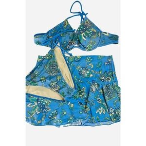 Victoria's Secret Women's Swimwear Small 34A Blue Yellow Floral 3‎ Pieces Set